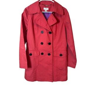 LOFT Coat Small S Womens Pink Double Breasted Button Rain Over Coat Jacket